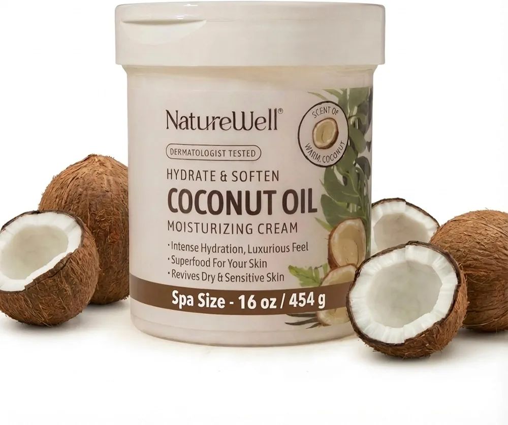 NATURE WELL Hydrate & Soften Coconut Oil Moisturizing Cream for Face, Body, & Hands, Non-Greasy, Int