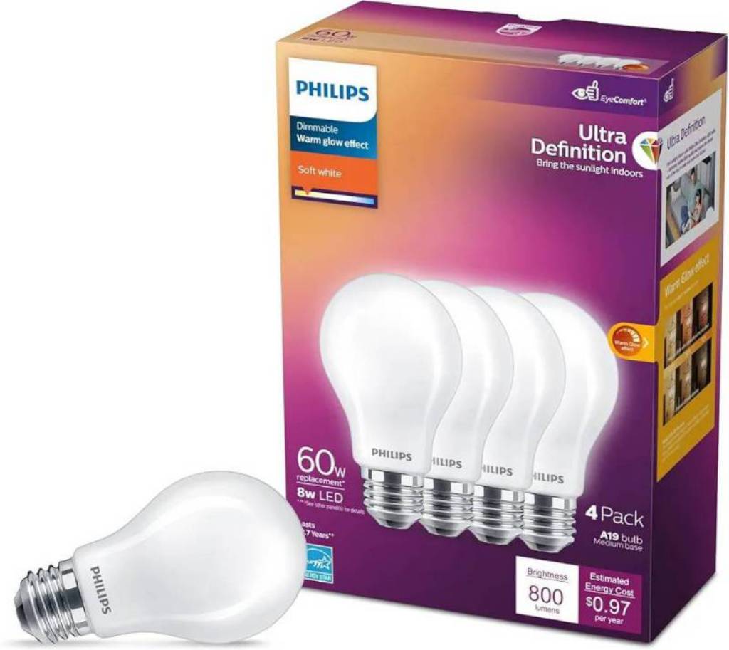 PHILIPS LED 60W A19 4-Pack Ultra Definition Soft White LED Light Bulbs