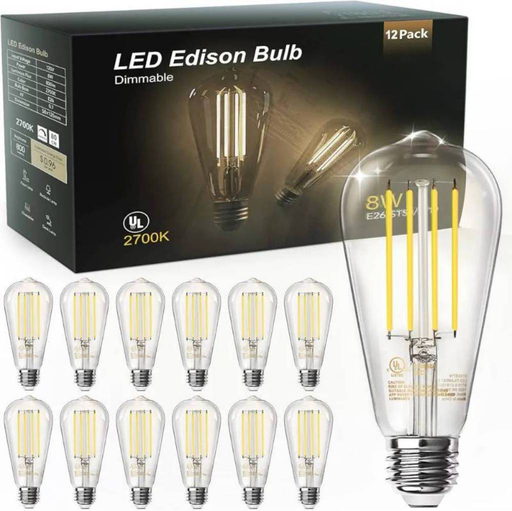 TJOY 12 Pack Vintage 8W ST58 LED Edison Light Bulbs